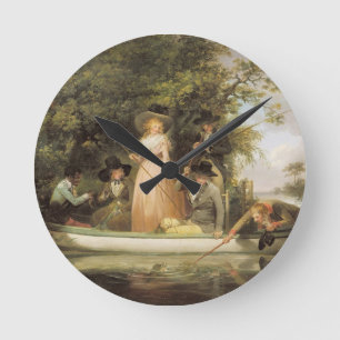 A Party Angling (oil on canvas) Round Clock