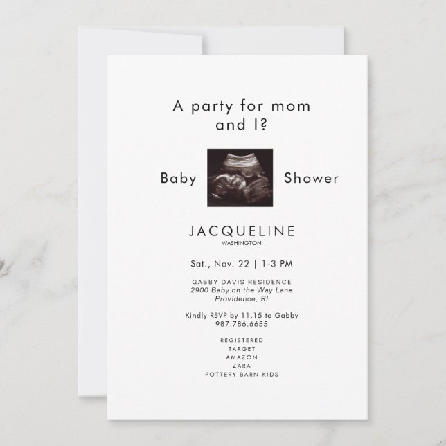 A Party for Mum and I? Ultrasound Baby Shower Invitation (Front)