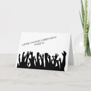 A party invitation with a cheering crowd