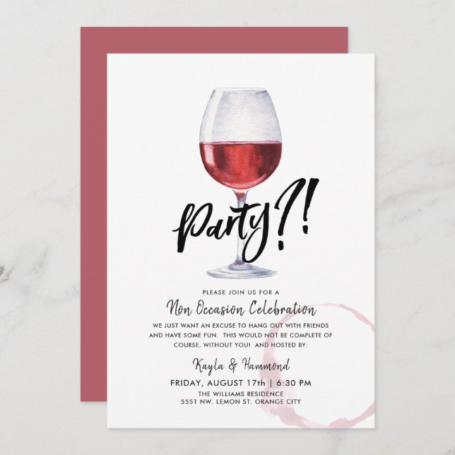 A Party Just to Party? | Wine Glass Themed Funny Invitation (Front/Back)