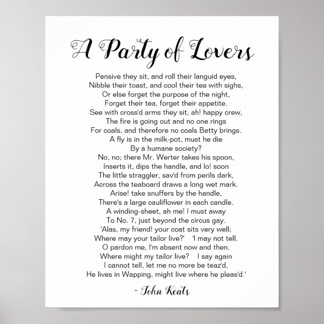 A Party of Lovers Poem by John Keats Poster (Front)