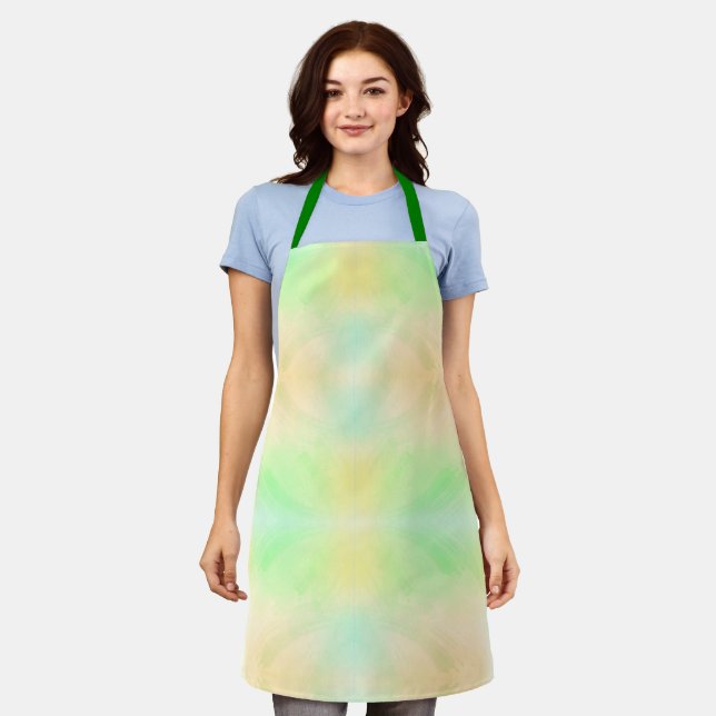 A pastel tie-dye apron with a symmetrical pattern  (Worn)