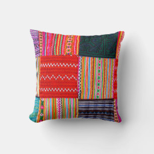 a Patchwork quilt in multicolor asian style Cushion