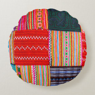 a Patchwork quilt in multicolor asian style Round Cushion