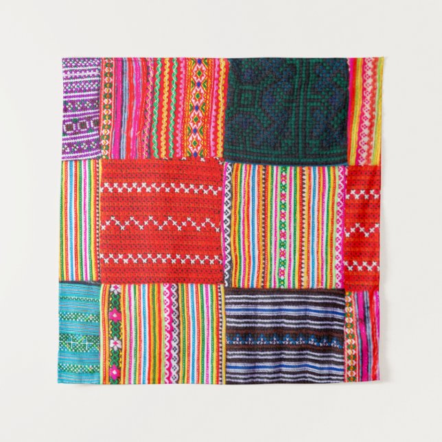 a Patchwork quilt in multicolor asian style Tapestry (Front)