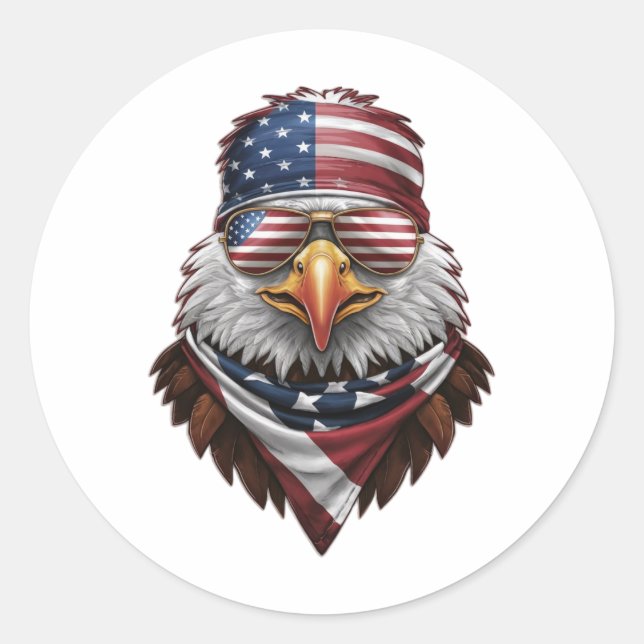 A patriotic bald eagle classic round sticker (Front)