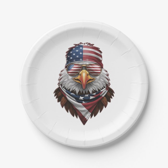 A patriotic bald eagle paper plate (Front)
