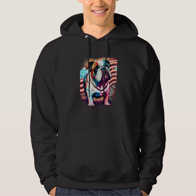 A Patriotic Bulldog and American Flag Premium Hoodie (Front)