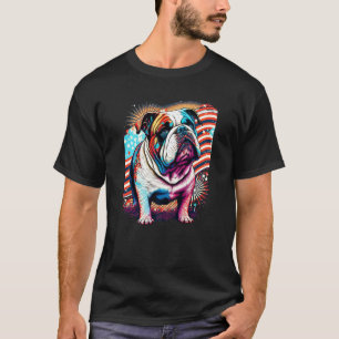 A Patriotic Bulldog and American Flag Premium T-Shirt