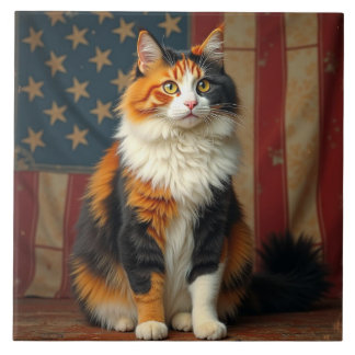 A patriotic cat tile