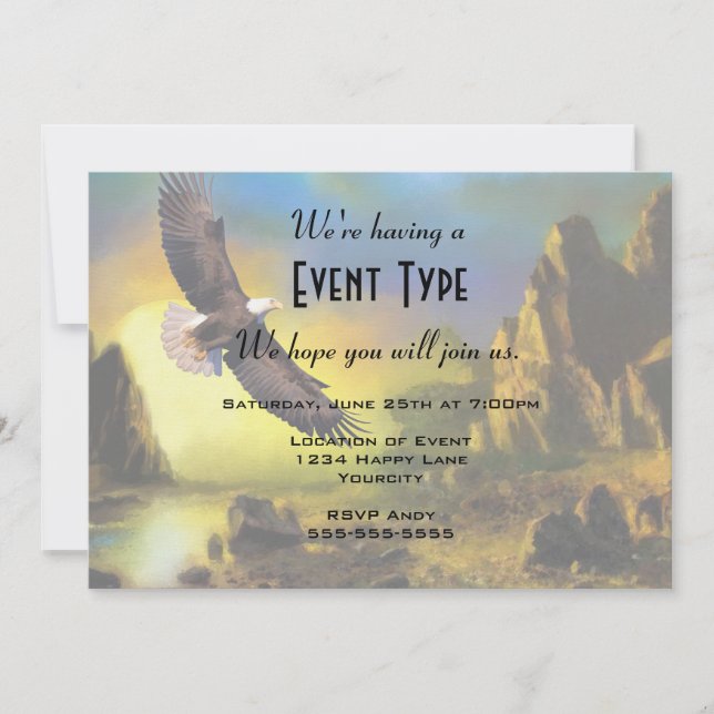 A Patriotic Design with Bald Eagle Flying High Invitation (Front)