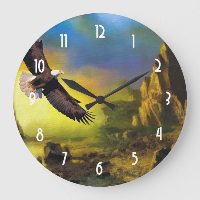 A Patriotic Design with Bald Eagle Flying High Large Clock (Front)