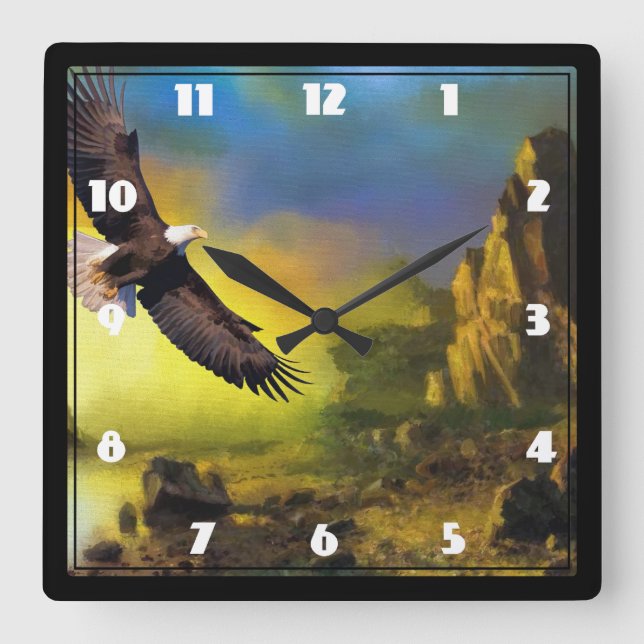A Patriotic Design with Bald Eagle Flying High Square Wall Clock (Front)