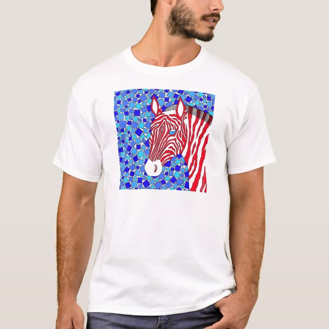 A Patriotic Zebra Red White And Blue Stripes Fun T-Shirt (Front)