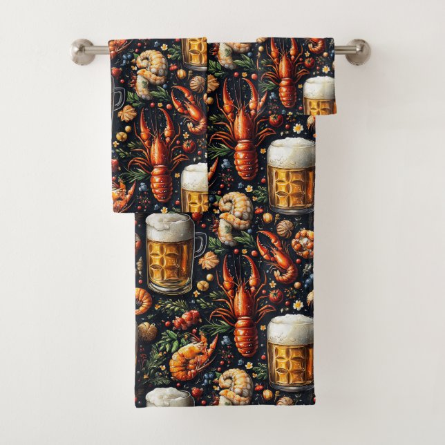 A pattern for beer and seafood lovers. bath towel set (Insitu)