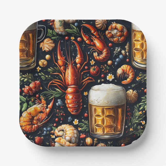 A pattern for beer and seafood lovers. paper plate (Front)