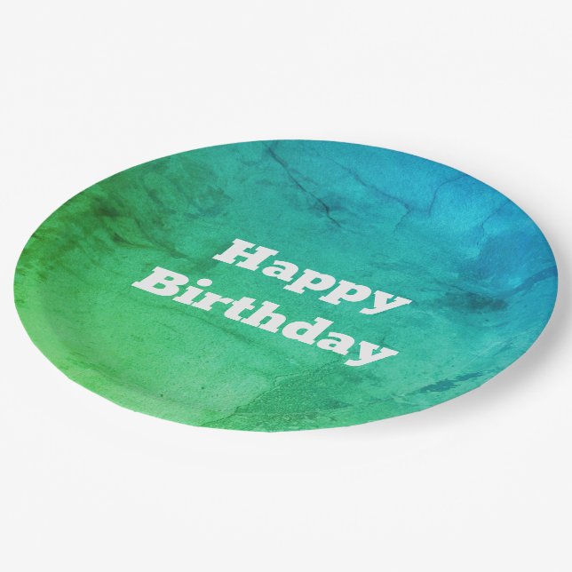 A Pattern In Teal and Green Birthday Plates (Angled)