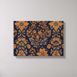 a pattern of flowers on a blue background canvas print