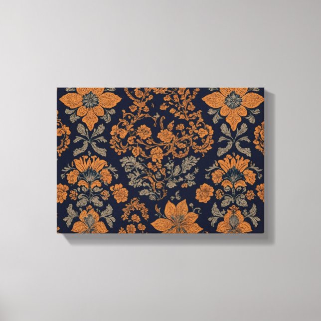 a pattern of flowers on a blue background canvas print (Front)