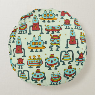 A pattern of robots - aliens. illustration. round cushion