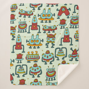 A pattern of robots - aliens. illustration.  sherpa blanket