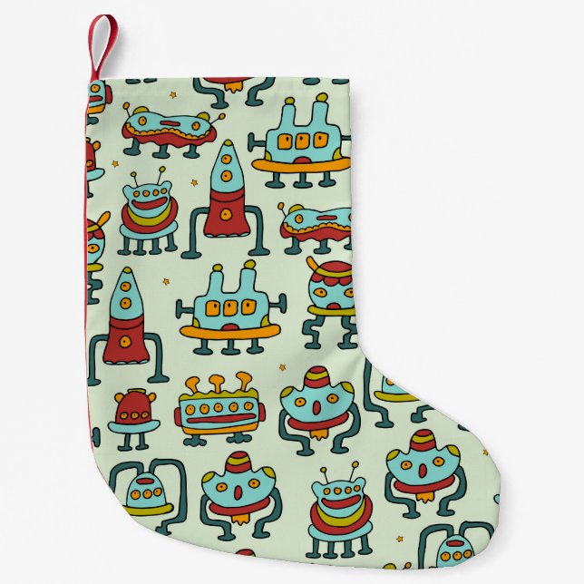 A pattern of robots - aliens. illustration.  small christmas stocking (Front)