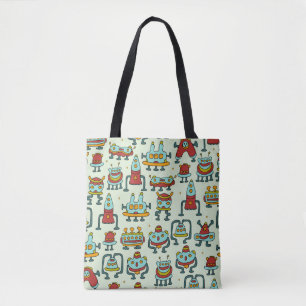 A pattern of robots - aliens. illustration. tote bag