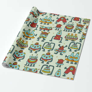 A pattern of robots - aliens. illustration. wrapping paper