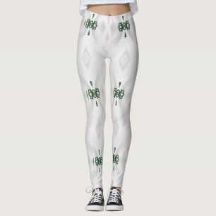 A Pattern of White Snow and Christmas Ribbon Leggings