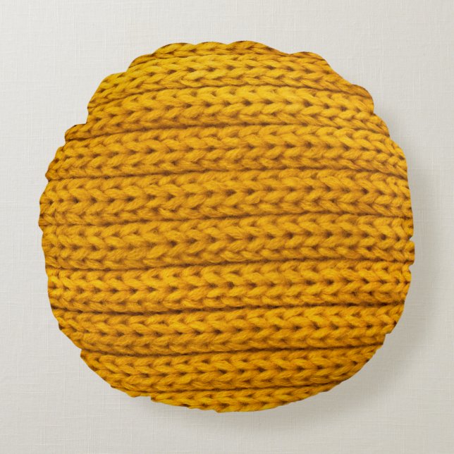 A pattern of yellow knitted fabric of yarn. round cushion (Front)