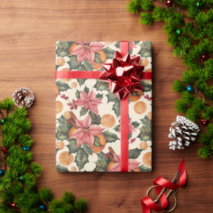 A Pattern With Poinsettias & Oranges Wrapping Paper