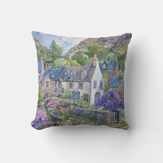 A Peaceful Scottish Village Cushion (Front)