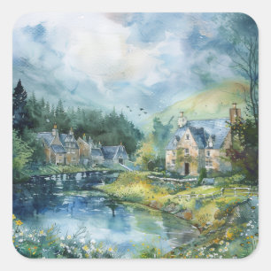 A Peaceful Scottish Village Square Sticker