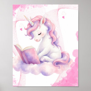 A peaceful unicorn reading poster