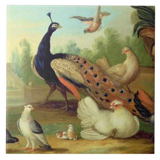A Peacock, Doves, Chickens and a Jay in a Park Tile (Front)