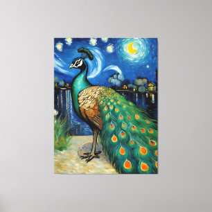 A Peacock in The Starry Night Canvas Print