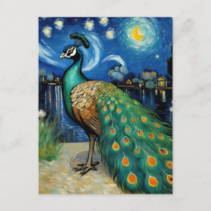 A Peacock in The Starry Night Postcard