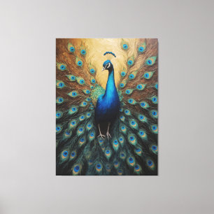 a peacock with its tail feathers spread out canvas print