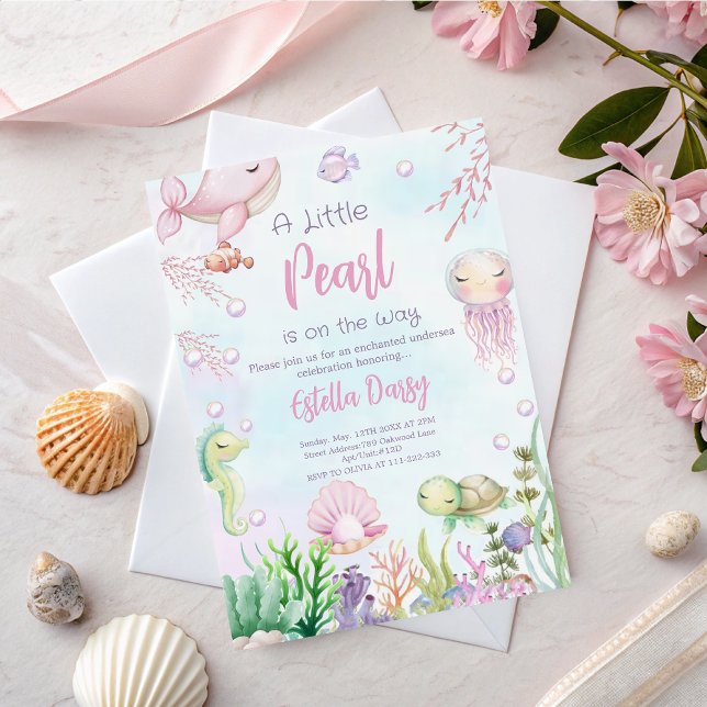A Pearl Is on the Way baby shower invitation  (Creator Uploaded)