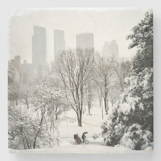 A Pedicab in Central Park During Winter Stone Coaster (Front)