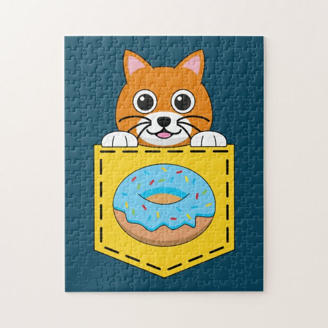 A Peeking Cat and a Blue Donut Jigsaw Puzzle (Vertical)