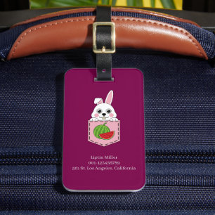 A Peeking White Bunny and a Watermelon Fruit Luggage Tag