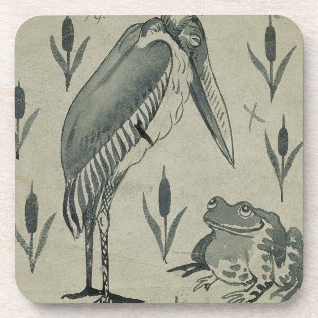 A Pelican and Frog in Conversation (w/c on paper) Coaster (Front)
