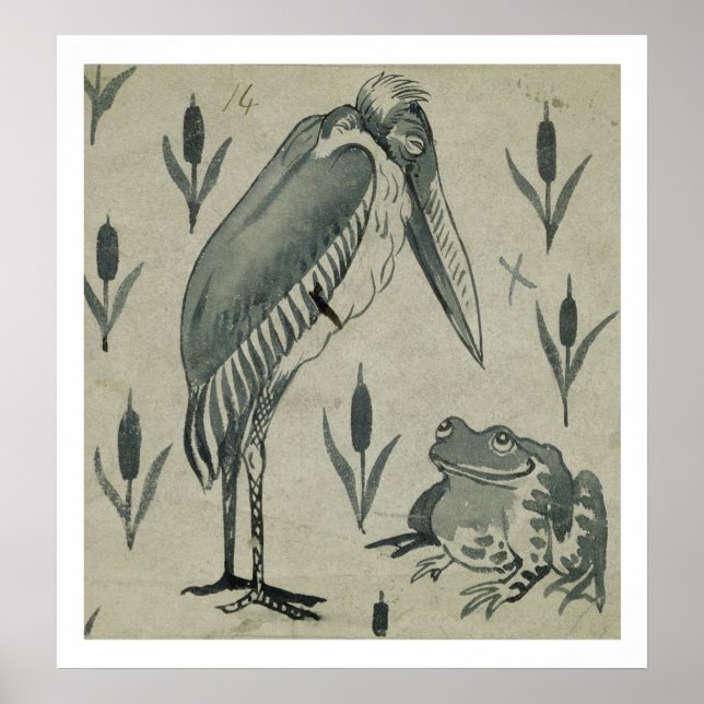 A Pelican and Frog in Conversation (w/c on paper) Poster (Front)