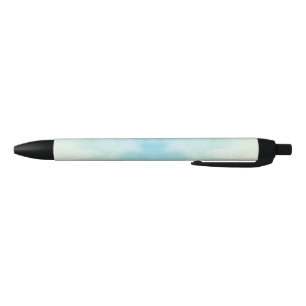 A pen with a light blue and white marble design