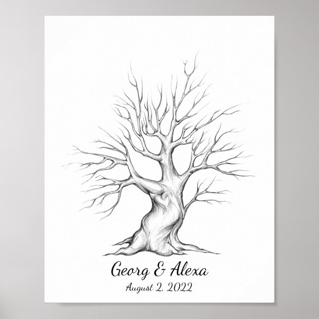 A Pencil Sketch Wedding Fingerprint Guestbook Tree (Front)