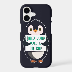 A penguin holding a sign with custom text