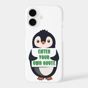A penguin holding a sign with customizable text th