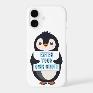 A penguin holding a sign with customizable text th