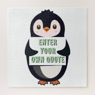 A penguin holding a sign with customizable text th jigsaw puzzle